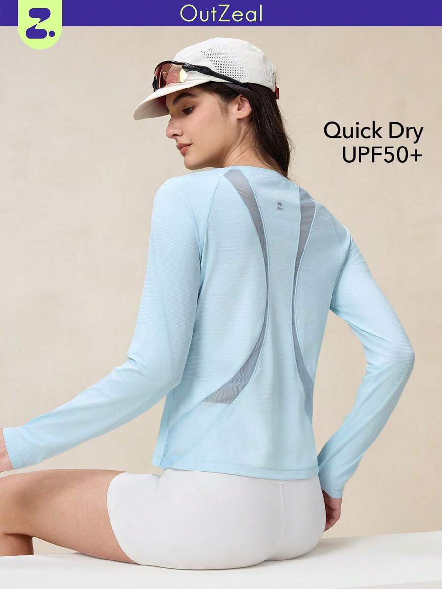 OutZeal 女士户外运动健身服长袖速干透气网眼修身圆领上衣