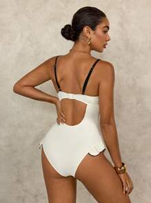 1/2 杯聚拢文胸和连体泳衣，简约时尚，适合夏季 - 黑與白 - 查看 2