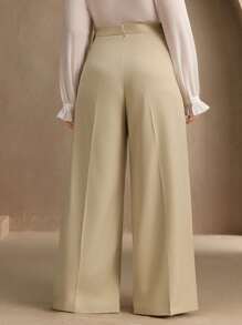Anewsta 优雅大码直筒女式西装裤、休闲装和正装 - 奶油色 - 查看 2