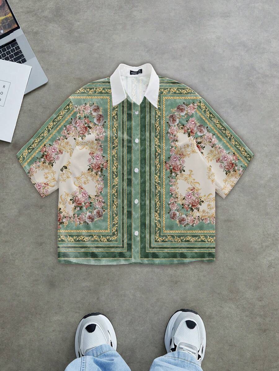 Manfinity Hypemode Men's Casual Mature Luxurious Holiday Print Shirt
