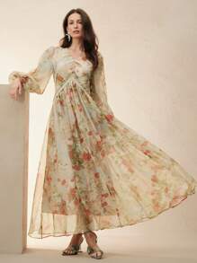 Anewsta 女士优雅长袖 A 字裙、节日及庆典服装、春夏 - 杏色 - 查看 4