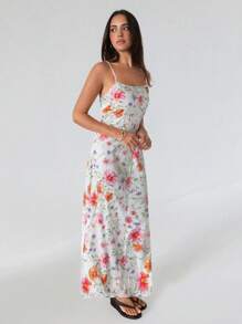 Roylia Vestido largo sin mangas para mujer, tela tejida con bordado floral, sencillo y de moda para vacaciones, primavera/verano