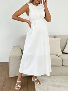 SHEIN Elegante vestido de maternidad sin mangas de color liso - Blanco - Ver 6
