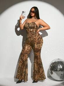 SHEIN ICON Plus Size Sexy Leopard Print Flare Pants And Camisole Top 2 Pieces Set - Multicolor - View 3