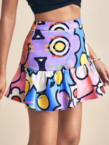 SHAQUITA GARCIA Designer Pastel Cartoon Floral Print Bubble Ruffle Hem Mini Skirt Women Spring Summer Cute Skirt Easter Vacation Beach Cruise Women Casual Summer Skirt
