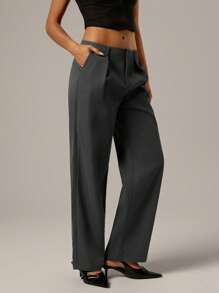 Forever 21 Fall&Winter Women Black Straight Leg /Low Rise/Fitted/Y2k Clothes/New Years/Summer Women Clothes/Business Casual Woman/Vacation/Holiday/Basic/Going Out/ Pants - Grey - View 5