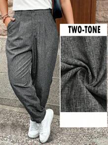 EMERY ROSE Leinwand-ähnlich strukturierte Hose in Große Größen mit Mehrfarbendruck, für Lässig und Pendeln geeignet - Grau - Übersicht 5