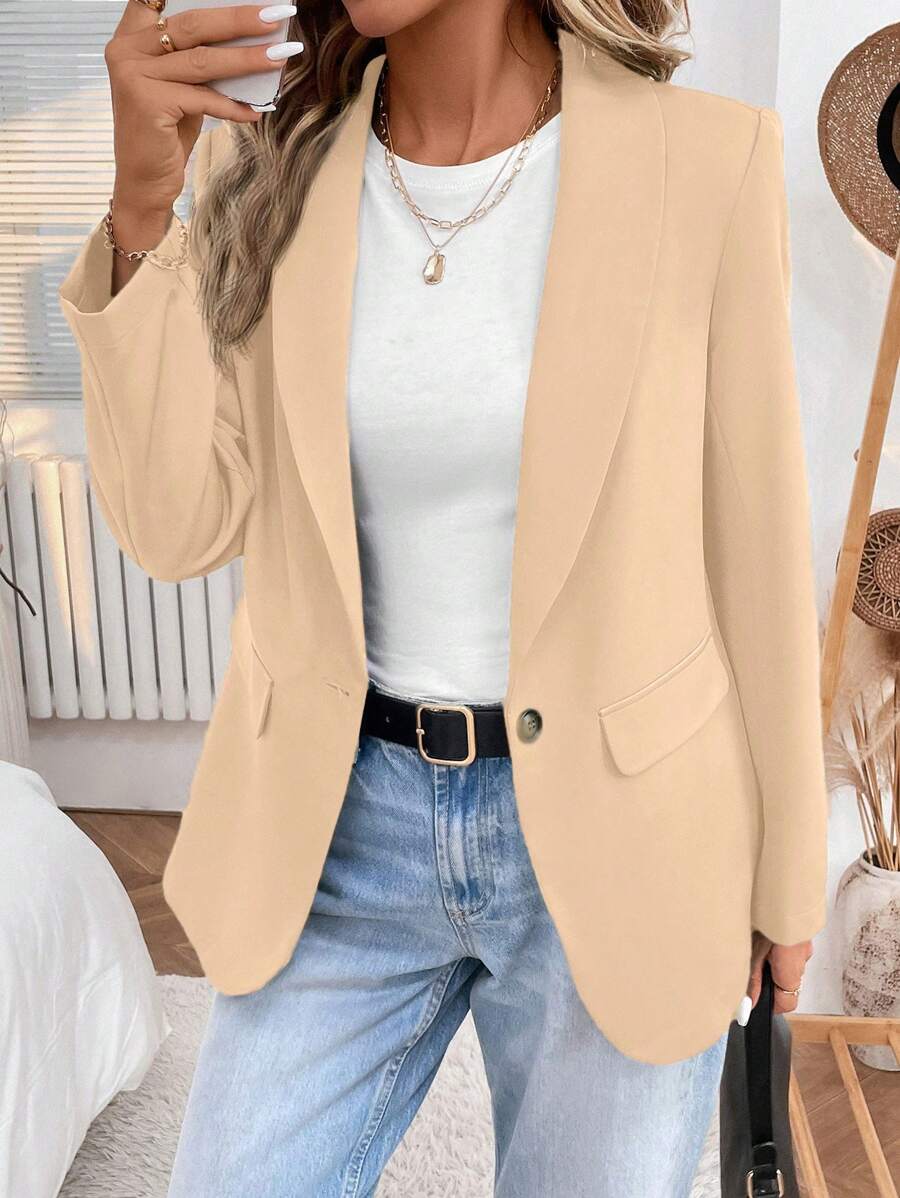 SHEIN LUNE Chaqueta de mujer con cintura ceñida y abotonada, color gris-verde, nueva colección Otoño/Invierno 2024 - Caqui - Ver 1