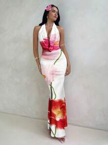 Aloruh 女士休闲花卉印花裹身 V 领连衣裙，适合度假