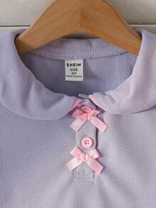 年轻女孩新款夏季时尚套装高领蝴蝶结短袖上衣+荷叶边短裙可爱甜美2件套 - 紫色 - 查看 3