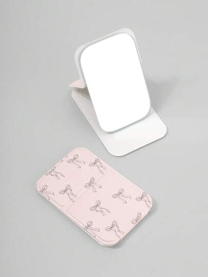 Kawaii مرآة مكياج للمنضدة بطراز بسيط، مرآة صغيرة مزينة بشكل وردي ثلاثي الأبعاد على شكل فيونكة، هدية محمولة، طراز رقم 1383074 مزخرف بنقوش زهور