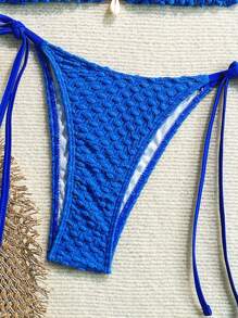 SHEIN Swim Women Shell Beaded Halter Bikini Top And Low Waist Knotted Bikini Bottom For Summer Beach Vacation - Royal Blue - View 9