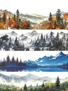 1Roll Tape, Natural Healing Series, Exquisite Natural Scenery Ink Continuous Mountains And Rivers Theme Tape Stickers, PET Waterproof Material, Scrapbook Supplies, Decorative Notebook Photo Frames, Mobile Phone Cases, Water Cups, Garbage Magazines, Stationery Boxes, DIY Personalized Collage Back To School