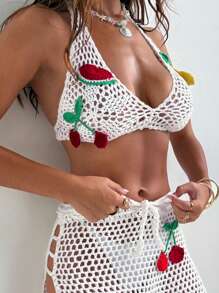 Swim Mod Acoperire pentru bikini cu Halter, tricot cu design cu fructe, fără spate