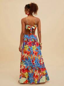 Travachic فستان نسائي ذو فتحة الظهر المتقاطعة واليقة على شكل v ومزين بطبعة استوائية، مناسب للشاطئ والعطلات والربيع والصيف، ملابس شاطئ، عيد الفصح، ملابس شاطئ للمرأة، استراحة ربيعية، ملابس عطلات نسائية، ملابس حفلات موسيقى، ملابس للرقصات والاحتفالات، طراز بوهو، ملابس موسم المهرجانات، ملابس عطلات المناطق الاستوائية