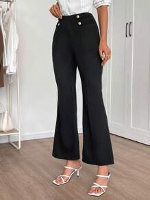 EMERY ROSE Pantalones ajustados con campana y botones de metal para mujer, pantalones formales y de negocios a la moda
