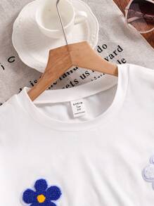 Camiseta de manga corta blanca con estampado floral 3D colorido para niñas adolescentes, ideal para vacaciones, verano y viajes