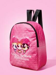 THE POWERPUFF GIRLS X SHEIN Cartoon & Letter Print Cute Backpack - Multicolor - View 2