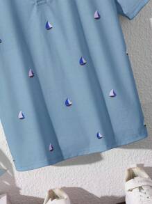 SHEIN Leap Crew Tween Boy Casual All-Over Print Short Sleeve Polo Shirt - Dusty Blue - View 5