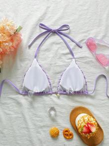 SHEIN Swim Springbreak Minimalist Fashion Swimwear Top, Suitable For Summer - Mauve Purple - View 2