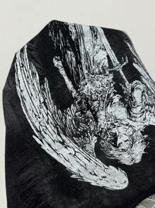 Coolane Women's Spring/Summer Grunge Goth Contrast Lace Virgin Mary Graphics Short Sleeve 2in1 T-Shirt