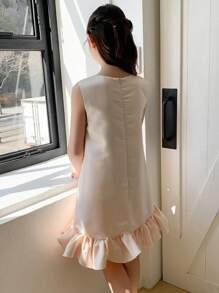 DAZY Tween Girl Sleeveless Ruffle Hem Autumn/Fall Dress,Back To School Clothes - Beige - View 5
