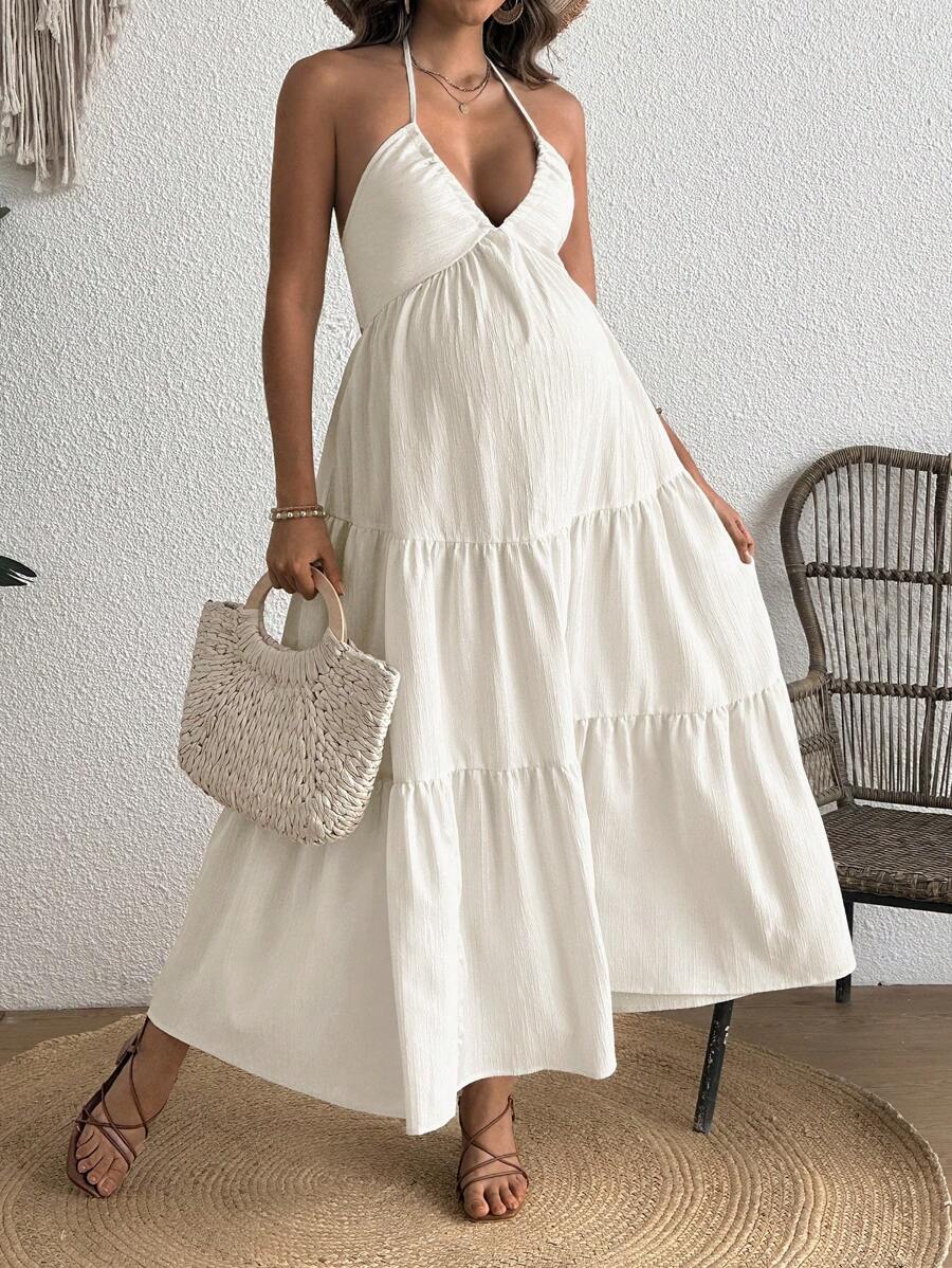 SHEIN Solid Color Backless Maxi Maternity Dress