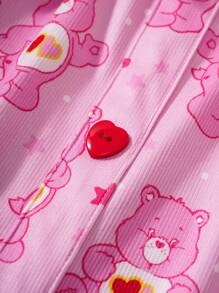 SHEIN X Care Bears Tween Girl Cute Pink Heart Bear Print Cami Top And A-Line Skirt 2 Pieces Set - Pink - View 8