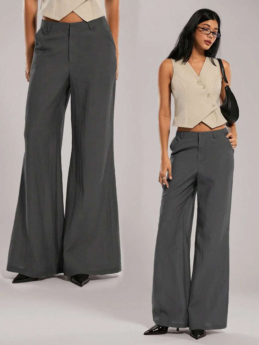 Forever 21 Spring&Summer Women Romantic Pants Prom/Formal/Birthday/90s/Business Casual Woman/Elegant/Western Wear/Going Out/Fashion/Casual/Y2k/Club/Office /Cocktail/Vintage/Bodycon/Rave Festival/Funny/Classy/Old Money/Streetwear/Vacation/Country Concert/Work /Modest/Spring Break/Bachelorette/Concert/Baddie/Basic/Graduation/ Low Rise/Baggy/Straight Leg/Wide Leg/Grey Pants - Grey - View 1
