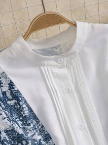 SHEIN Clasi Women's A-Line Print Waist Cinching Elegant Vacation Casual Short Sleeve Dress