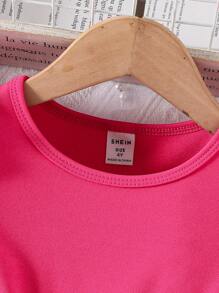 Young Girls' Summer Mesh Splicing Cap Sleeve Cute Dress - Hot Pink - View 6