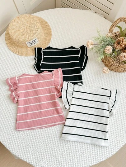 LMoss Kids LMoss 女婴上衣，3 件套年轻女孩服装套装夏季，年轻女孩服装年轻女孩套装青少年女孩衬衫年轻女孩服装套装短袖年轻女孩上衣