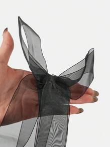 SHEIN Tween Girl Cute Mesh Bowknot Ruched Double Layer A-Line Dress - Black - View 5