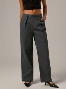 Forever 21 Fall&Winter Women Black Straight Leg /Low Rise/Fitted/Y2k Clothes/New Years/Summer Women Clothes/Business Casual Woman/Vacation/Holiday/Basic/Going Out/ Pants - Grey - View 4