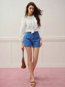 MOTF PREMIUM ÁO CỔ CẮT HOA Đính hoa - Màu be - Xem 4