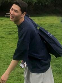 DAZY Plain Solid Navy Men's T-Shirt, Fashionable Simple Design, Suitable For Summer - Blue - View 3