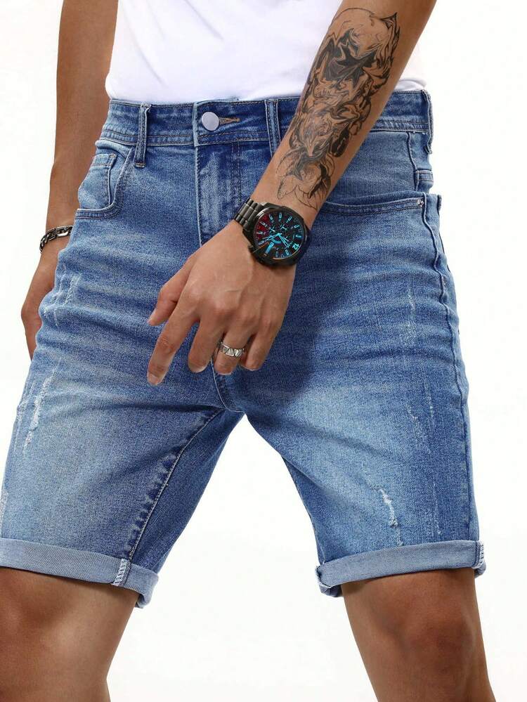 Men Cat Whiskers Washed Denim Shorts Plain Work Denim Jorts Navy Blue Denim Shorts, For Husband, Boyfriend Gifts Going Out Hang Out Work College Urban