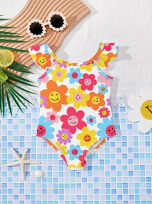 SHEIN Baby Girls Casual Minimalist Slim Fit Sling One-Piece Swimsuit, Suitable For Summer - Multicolor - View 2
