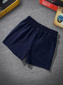 Manfinity Homme Men's Letter Print Drawstring Waist Casual Shorts - Navy Blue - View 6