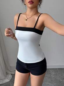 Elenzga Stijlvolle en veelzijdige forensenjurk voor dames, elegant, Frans, romantisch, kleurblok, strik op de rug, getailleerde camisole, lente en zomer