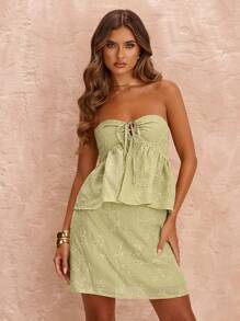 SHEIN BAE Top court à lacets ajouré de couleur unie verte, vert sauge pour le printemps/été, texturé - Vert - Voir 3