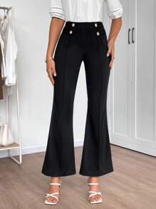 EMERY ROSE Pantalones ajustados con campana y botones de metal para mujer, pantalones formales y de negocios a la moda