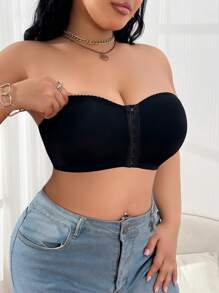 SHEIN 大码无钢圈前扣无缝胸罩 - 黑色 - 查看 3