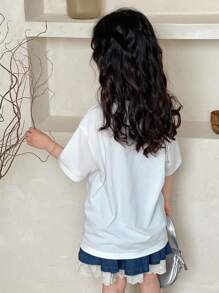 Dazy Kids Girls Bow Print Short Sleeve Knit T-Shirt With Bow, Summer - White - View 2
