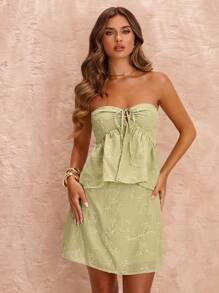 SHEIN BAE Top court à lacets ajouré de couleur unie verte, vert sauge pour le printemps/été, texturé - Vert - Voir 4