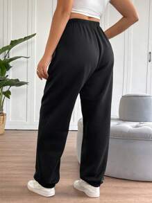 SHEIN Tall CURVE Plus Size Letter Printed Sweatpants Simple Fashion Daily Casual - Black - View 2