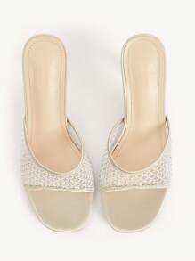 CUCCOO CHICEST Women's Apricot Mesh Rhinestone Embellished Square Toe Stiletto Heel Sandals, Elegant, Casual, Comfortable And Versatile For Work, Date, Party, Formal Occasions - Apricot - View 4