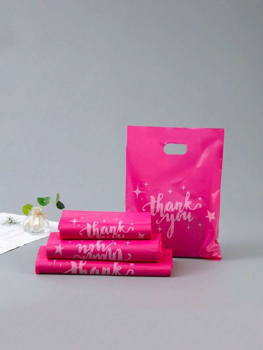 50 pièces Sacs-cadeaux rose Merci, sacs en plastique pour petites entreprises, sacs de shopping, idéal pour les festivals, anniversaires, cadeaux de fête, emballage de cadeaux de mariage, convient pour les cadeaux, les fêtes, les boutiques, etc.