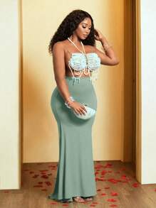 BamGleam 2 Pieces Women Set: Halter Top & Mini Skirt (Excluding Underlayer)