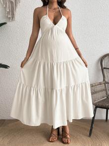 SHEIN Solid Color Backless Maxi Maternity Dress